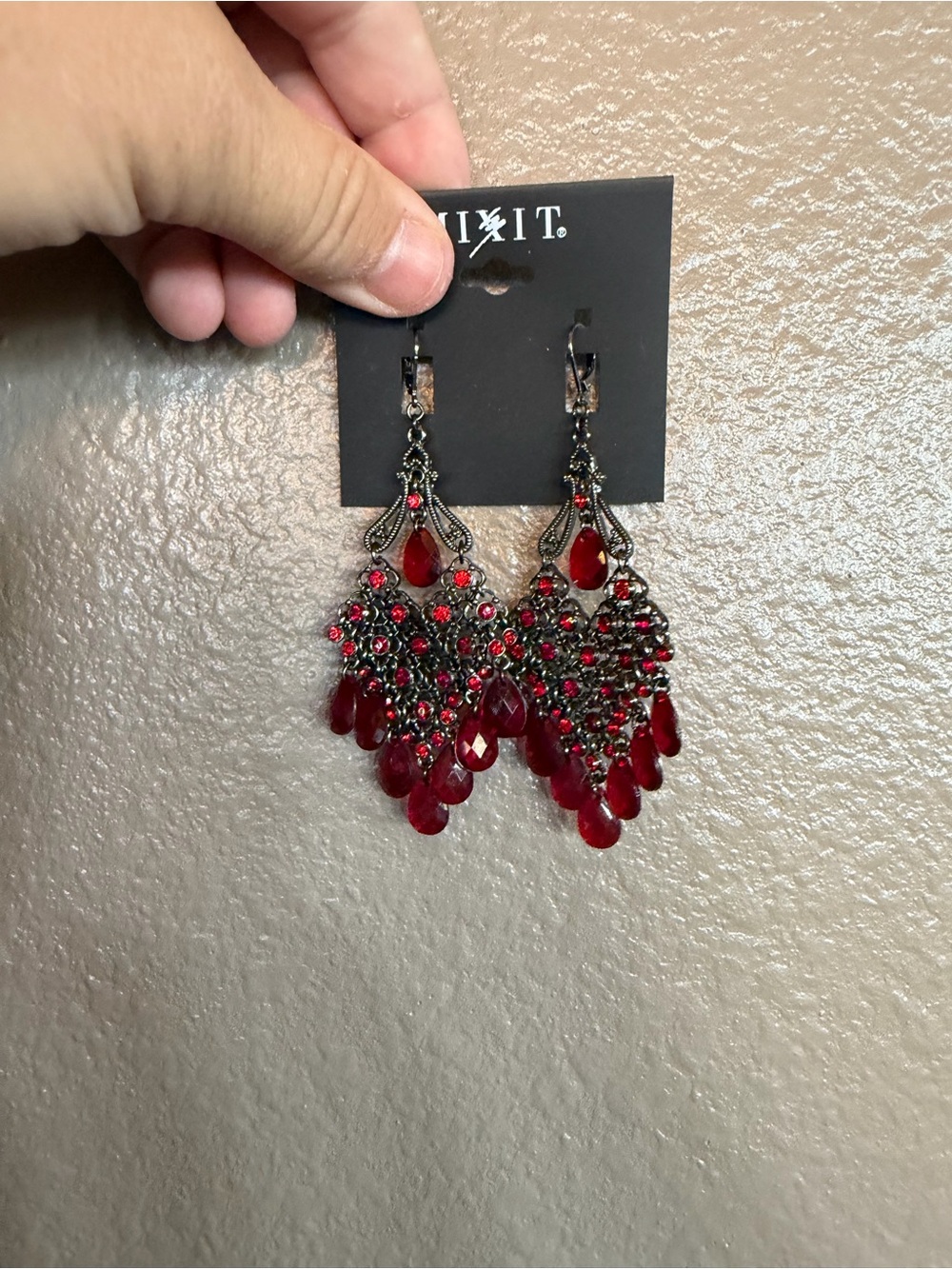 Mixit Red Teardrop Chandelier Earrings
